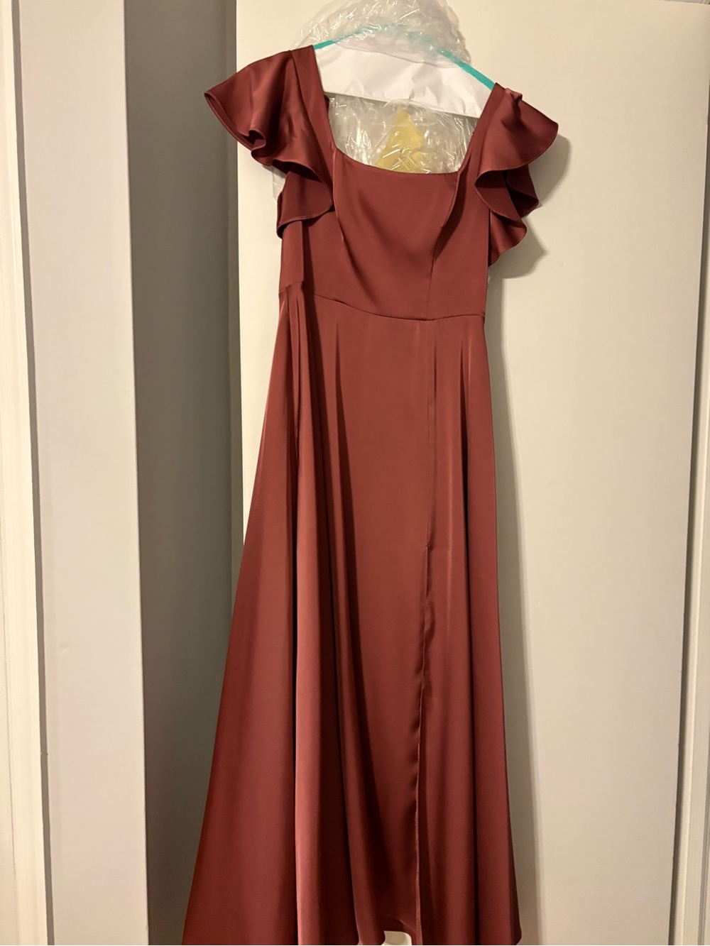 Azazie Rust Maxi Dress with Flutter Sleeves